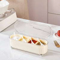 4-Compartment Seasoning Box Prevents Flavor Mixing Compartment Seasoning Box Space-Saving 4-Grid Condiment Organizer