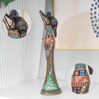 Gold-Tone African Woman Statue Tabletop African Woman Figurine Tall Figurine with Peacock Motif Artisan-Made for Living Room, Entryway, Bookshelf