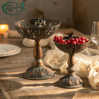 Antique Copper Iron High-Foot Fruit Tray Decorative Ornament