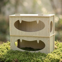 Wooden Hamster House and Tunnel, Poplar Wood Compressed Board Burrow, Single Chamber DIY Habitat for Syrian or Dwarf Pet, No Ramp or Ladder