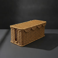 Cable Management Box Handwoven Organizer Box with Lid Sturdy Power Strips Organizer for Desk