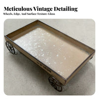 Spoked Wheels Iron Tray Rectangular Rustic Metal Tray Raised Sides Household Decor Shallow