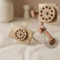Vintage-Style Wooden Toy Phone Classic Toy Telephone Decorative Wooden Telephone with Handset Interactive for Photo Shoots