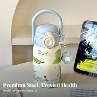 Safe Double-Drink Insulated Cup Leak-Proof Lid Kids Water Bottle with Straw Portable Handle for Students, Girls, School, Daily Use, Travel