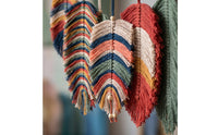Handwoven Leaf Wall Hanging Layered Tapestry with Wooden Dowel Bohemian Woven Wall Hanging Decorative for Bedroom