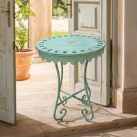 Round Side Table Decorative Table with Cutout Pattern Plant Stand Boho Lightweight for Patio, Balcony