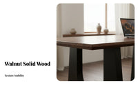 Multi-Purpose Solid Wood Dining Table Spacious Tabletop Large Dining Table Sturdy Construction Walnut Finish Work Desk Rounded Corners for Office Workers, Homeowners, Design Enthusiasts, Living Room, Gatherings