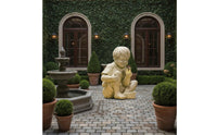 Pastoral Theme Resin Boy Girl Ornament Luminous Child Sculpture for Patio, Balcony, Desktop
