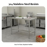 Easy to Clean Commercial Kitchen Prep Table Rust Resistant Stainless Steel Work Table Stable Structure Heavy Duty Food Prep Station for Restaurant Employees, Home Cooks, Workshop, Garage, Laundry Room, Outdoor