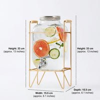 Beverage Dispenser with Ice Crackle Glass, Water Juice Dispenser with Metal Lid and Stand, Simple Style Drink Dispenser for Home Bar Parties