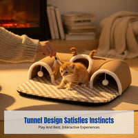 Cat Tunnel Bed, Autumn Winter Pet Bed, Play Mat, Deer/Brown Design