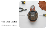 Top Layer Leather Electrician Tool Pouch Wear-Resistant Heavy Duty Waist Tool Bag 304 Stainless Steel Hardware for Job Sites, Construction