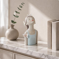 Resin Girl Bust Sculpture Display Piece Lady Bust Figurine Decorative Butterfly Figurine Art Design for Living Room, Cabinet, Window