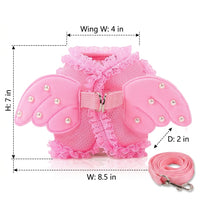 Dog Harness and Cat Harness Vest with Leash Set, Soft Polyester Puppy and Kitten Harness with Angel Feathers and Pearls for Small Dog Walking