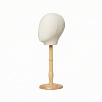 Freestanding Fabric Mannequin Head with Wooden Stand Countertop Mannequin Head with Wood Base Sturdy Hat Display Long-Lasting for Boutiques, Vanity