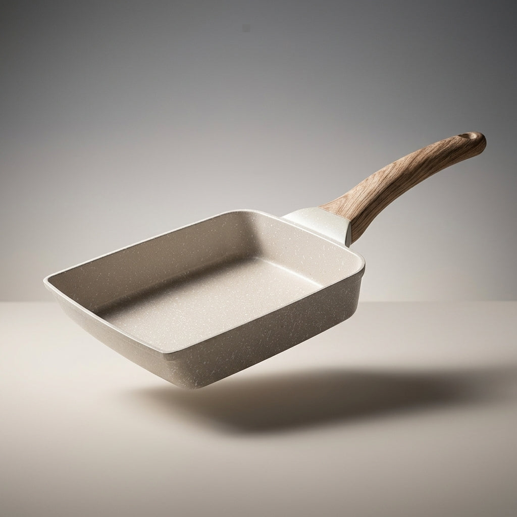 Frying Pan for Induction Hob and Omelette Pan, Aluminum Pancake Pan with Wood-Look Handle, Small Steak Pan for Fried Egg, Breakfast Pan Induction
