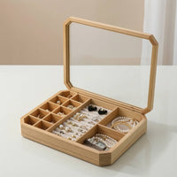 Wooden Jewelry Box with Compartments Divided Wooden Jewelry Box Desktop for Dresser