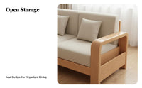 3-Seater Storage Settee sturdy Wood Frame Sofa Modern Oriental Design Living Room Furnishing for Apartment Dwellers, Small Families, Lounge Area