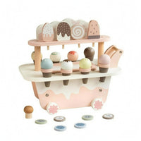 Two-Tier Pretend Ice Cream Shop Floral Accents Wooden Play Cart for Children