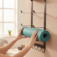 Exercise Mat Storage Rack with Hooks Metal Exercise Mat Wall Holder with Hooks Easy Installation for Yogis, Fitness Enthusiasts, Home Gym, Apartment