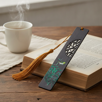 Chinese Style Rosewood Ebony Bamboo Bookmark with Painted Window Pattern for Gifts