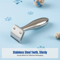 Stainless Steel Pet Comb, Dog & Cat Grooming Brush, Anti-Knot, Shedding Tool, Home Use