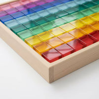 Acrylic Block Play Board Geometric Wooden Board with Acrylic Blocks Stackable Sensory Blocks for Playroom, Classroom