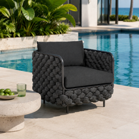 Garden Sofa, 2-seater Outdoor Sofa Set, Metal, Modern Design, Rattan-style, For Terrace & Balcony