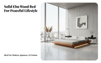Minimalist Design Japanese Design Tatami Bed Elm Wood Bed Frame Bedroom Furniture for Minimalists, Hotel Owners, Homeowners, Guest Room, Apartment