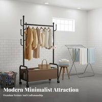 Multi-Functional Mobile Clothes Stand Large Capacity Rolling Clothes Rack Space Saving Rolling Garment Rack Heavy Duty for Renters, Apartment Dwellers, Students, Balcony, Living Room, Bedroom, Entryway