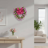 Heart Artificial Flower Wreath Festive Bow Valentine tulip Wreath Low Maintenance Home Decor for Wall Display