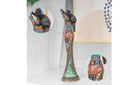 Gold-Tone African Woman Statue Tabletop African Woman Figurine Tall Figurine with Peacock Motif Artisan-Made for Living Room, Entryway, Bookshelf