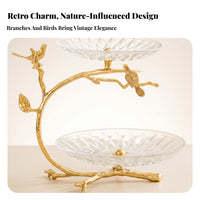 Two-Tier Fruit Tray Stand Branch-Shaped 2-Tier Serving Stand Bird Detail Dessert Display Platter for Snacks, Tea Accompaniments