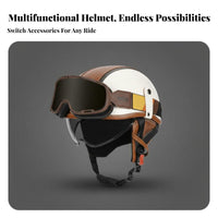 Retro Open Face Helmet 3C Certified Retro Leather Half Helmet High-Strength Shell Riding Headwear for Men, Women, Summer, Cruising, City Commuting