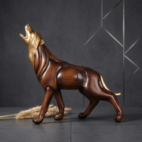 Electroplated Metal Accents Wood Big Feline Statue Detailed Contours Wood Feline Figurine Standing Pose Desktop Ornament