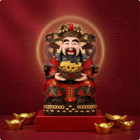 Prosperity Deity Statue Tabletop Deity of Prosperity Statue Ornate Figure with Golden Ingot for Business Owners, Collectors