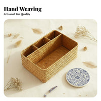 3-Section Woven Organizer Handwoven Design Desk organizer with Lid fand and tea lovers