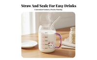 children's Measuring Mug Includes Straw Glass Drinking Glass with Handle Heat Resistant Child S Cartoon Cup for Young Children, Parents, Mealtime