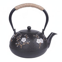 Hammered Cast Iron Teapot Raised Branch Design Floral Cast Iron Teapot