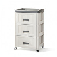 Plastic Storage Cart Pre-Assembled Mobile Nightstand with Wheels Bedside Table with Drawers Compact for Bedroom, Dorm Room
