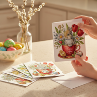6 Pieces DIY Easter Greeting Card Kit Includes Envelopes DIY Crystal Mosaic Greeting Cards Sparkling Rhinestones Items Easter Crystal Mosaic Card Set