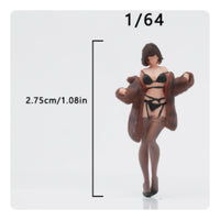 Faux Fur Coat 1/64 Scale Female Figure Raised Arms Miniature Scene Figure Realistic Scene for Collectors