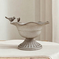 Decorative Metal Planter with Birds Distressed Scalloped Planter Pot Weathered Plant Holder Rustic for Gardeners