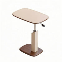 Pneumatic Lift Adjustable Side Table Concealed Wheels Mobile Side Table Saddle Leather