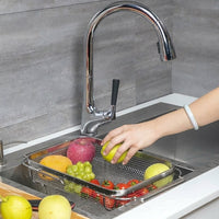 Retractable Draining Basket Kitchen Sink Drainer, 304 Stainless Steel Colander with Metal Handles, Vegetable Washing Basket for Food Processing