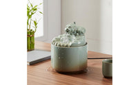 Wealth Attracting Ceramic Pixiu Water Fountain Elegant Design Desktop Zen Fountain Handmade Craft Small Circulating Water Ornament for Office, Living Room, Entryway