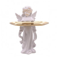 Praying Angel Figurine White Finish Angel Tray Holder Small Item Tray Statue Gold Toned Tabletop