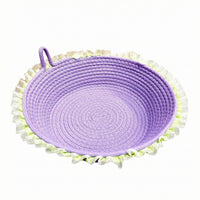 Coiled Spiral Cotton Rope Cat Bed Ruffled Trim Woven Cat Basket Bed Raised Edge Nesting Pad Breathable for Cats, Small Dogs