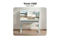 Children's Writing Table with Hutch Ergonomic Desk and Chair Set Height Adjustable Learning Desk Student Writing Table with Hutch Steel Frame with Storage Suitable for Study Room Homework School