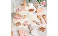 Wooden Dessert Stand Toy Rounded Edges Dessert Stand Playset Printed Details Pretend Tea Time Set for Children